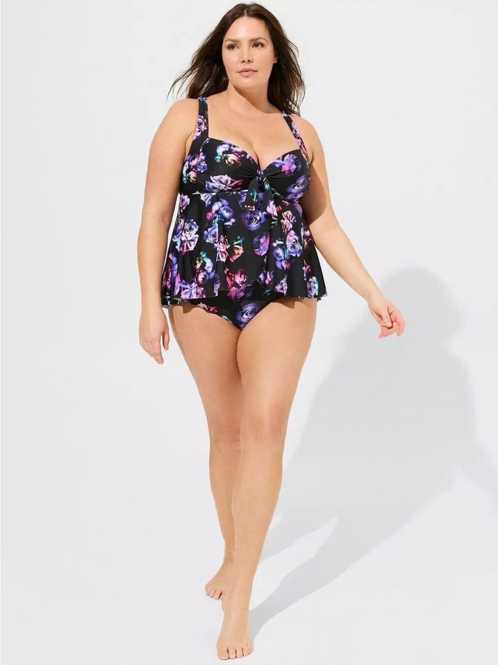 torrid Black Floral Tankini Bikini with Purple & Pink Accents